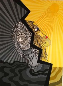 Two faces back to back.